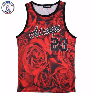 men's summer tank tops 3D print rose floral Chicago Jordan 23 vest fit slim jersey sleeveless tee shirts