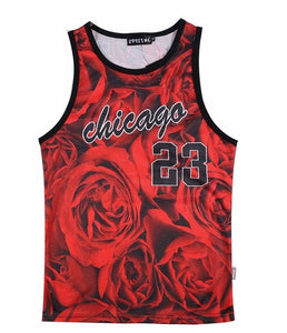 men's summer tank tops 3D print rose floral Chicago Jordan 23 vest fit slim jersey sleeveless tee shirts