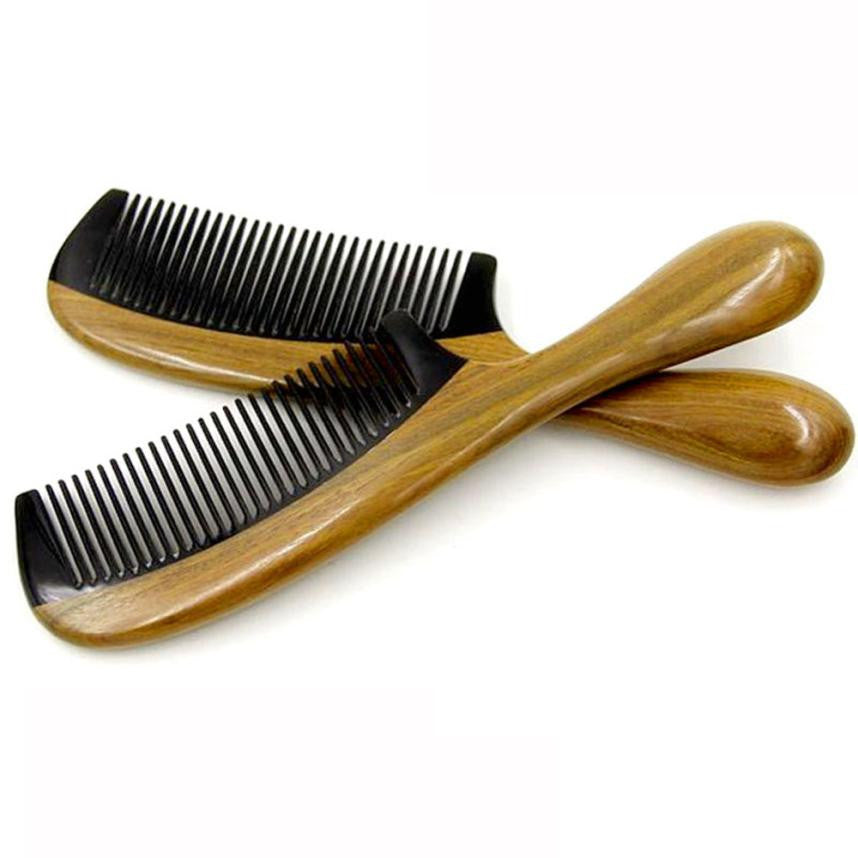 Horn Comb Wooden Comb Handle Handmade Sandalwood Fine Tooth Curly Hair Comb - BEARD CLIQUE