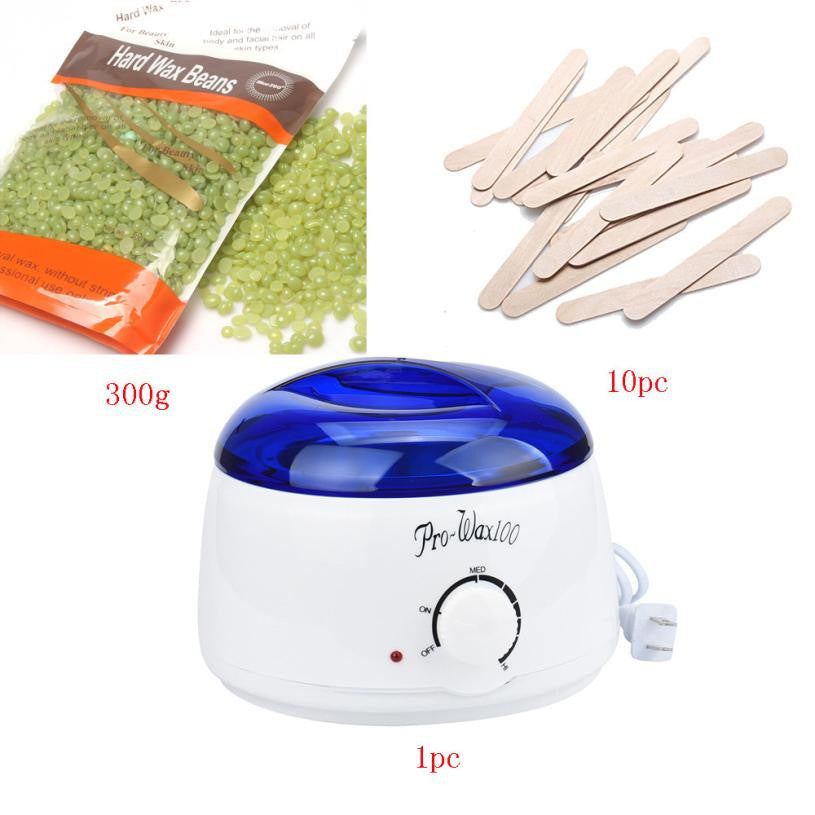 Hair Removal Bean Wiping Sticks Hot Wax Warmer Heater Pot Depilatory Set US Plug 300g Beans 10x Stickers - BEARD CLIQUE