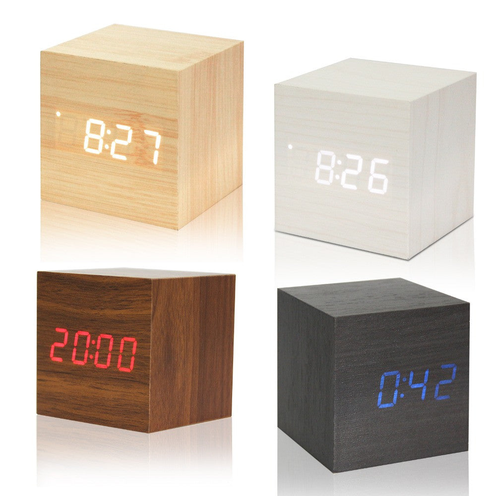 1Pcs Wooden LED Alarm Clock With Thermometer Temp Date LED Display Calendars Electronic Desktop Digital Table Clocks For Gifts - BEARD CLIQUE