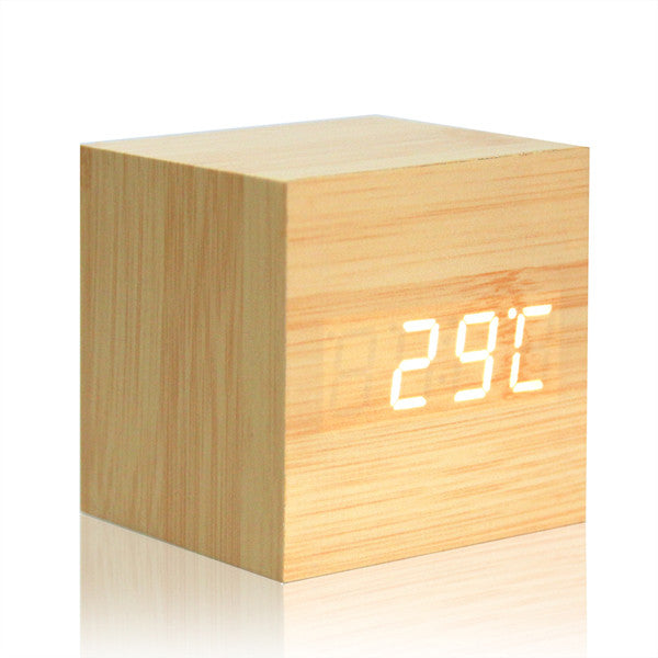 1Pcs Wooden LED Alarm Clock With Thermometer Temp Date LED Display Calendars Electronic Desktop Digital Table Clocks For Gifts - BEARD CLIQUE