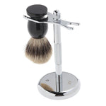 2pcs Badger Hair Shaving Brush & Shaving Stand Set Chrome Stand Wooden Brush - BEARD CLIQUE