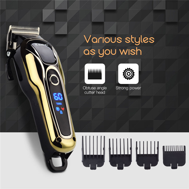 Turbocharged Hair Clipper Fast Rechargeable Hair Trimmer LCD Electric Hair Cutting Machine Haircut Beard Trimer Men Grooming Kit - BEARD CLIQUE