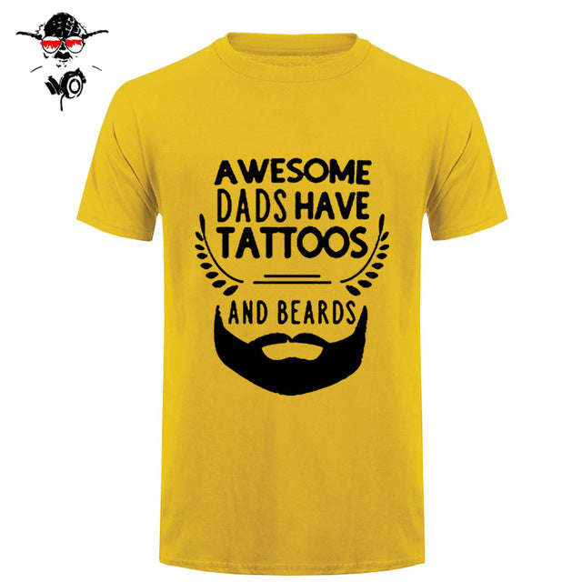 Summer Fashion Style Awesome Dads Have Tattoos And Beards T Shirt Mens Cotton O Neck Short Sleeve Hip-Hop Tops Tees - BEARD CLIQUE