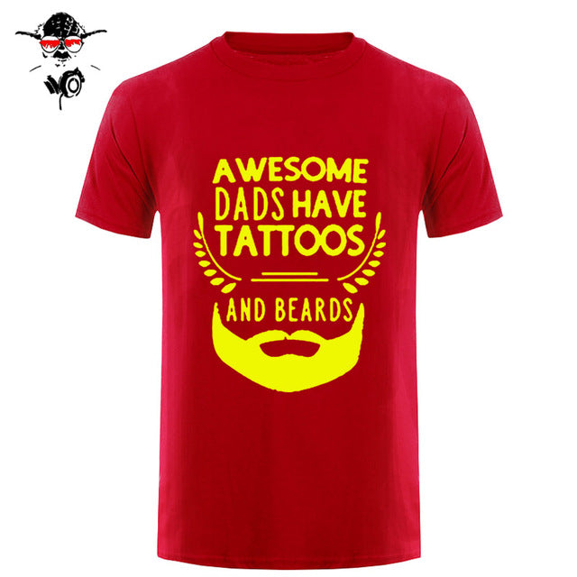 Summer Fashion Style Awesome Dads Have Tattoos And Beards T Shirt Mens Cotton O Neck Short Sleeve Hip-Hop Tops Tees - BEARD CLIQUE