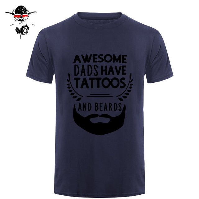 Summer Fashion Style Awesome Dads Have Tattoos And Beards T Shirt Mens Cotton O Neck Short Sleeve Hip-Hop Tops Tees - BEARD CLIQUE