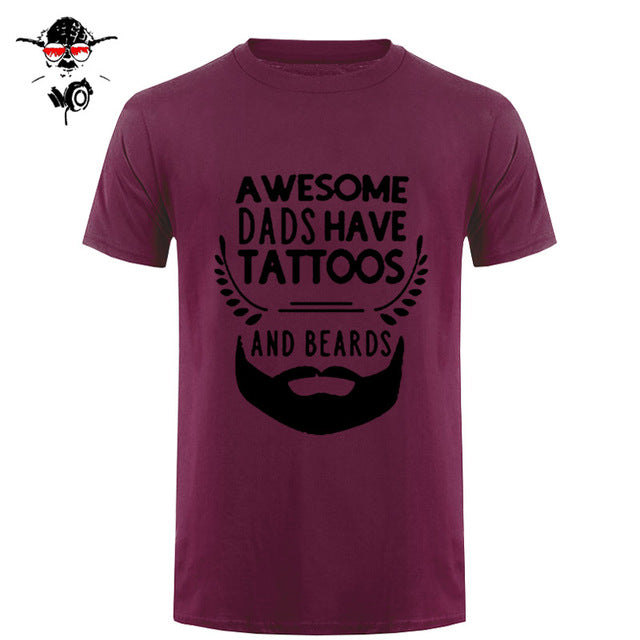 Summer Fashion Style Awesome Dads Have Tattoos And Beards T Shirt Mens Cotton O Neck Short Sleeve Hip-Hop Tops Tees - BEARD CLIQUE