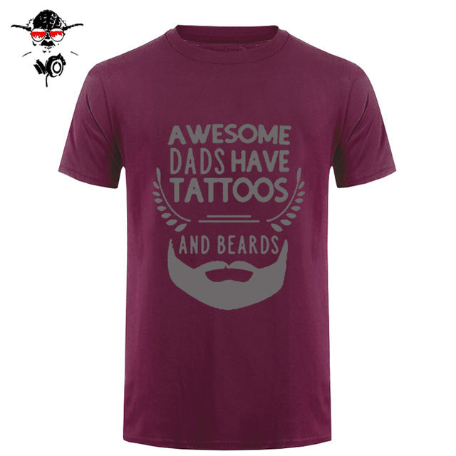 Summer Fashion Style Awesome Dads Have Tattoos And Beards T Shirt Mens Cotton O Neck Short Sleeve Hip-Hop Tops Tees - BEARD CLIQUE