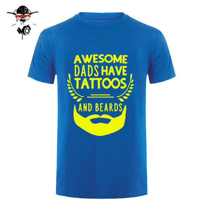 Summer Fashion Style Awesome Dads Have Tattoos And Beards T Shirt Mens Cotton O Neck Short Sleeve Hip-Hop Tops Tees - BEARD CLIQUE