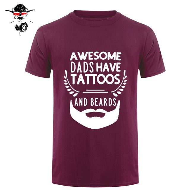 Summer Fashion Style Awesome Dads Have Tattoos And Beards T Shirt Mens Cotton O Neck Short Sleeve Hip-Hop Tops Tees - BEARD CLIQUE