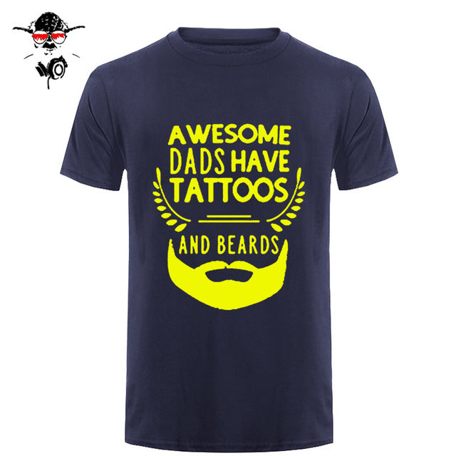 Summer Fashion Style Awesome Dads Have Tattoos And Beards T Shirt Mens Cotton O Neck Short Sleeve Hip-Hop Tops Tees - BEARD CLIQUE