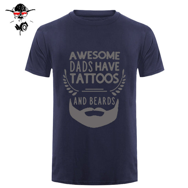 Summer Fashion Style Awesome Dads Have Tattoos And Beards T Shirt Mens Cotton O Neck Short Sleeve Hip-Hop Tops Tees - BEARD CLIQUE