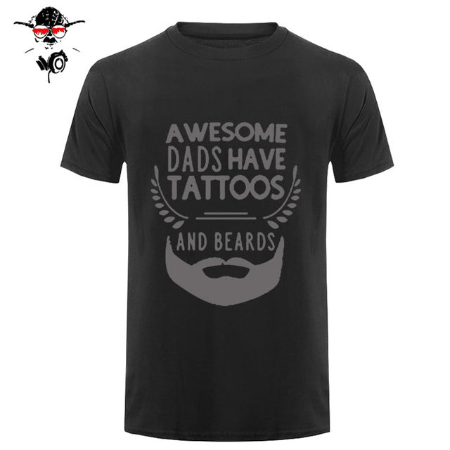 Summer Fashion Style Awesome Dads Have Tattoos And Beards T Shirt Mens Cotton O Neck Short Sleeve Hip-Hop Tops Tees - BEARD CLIQUE