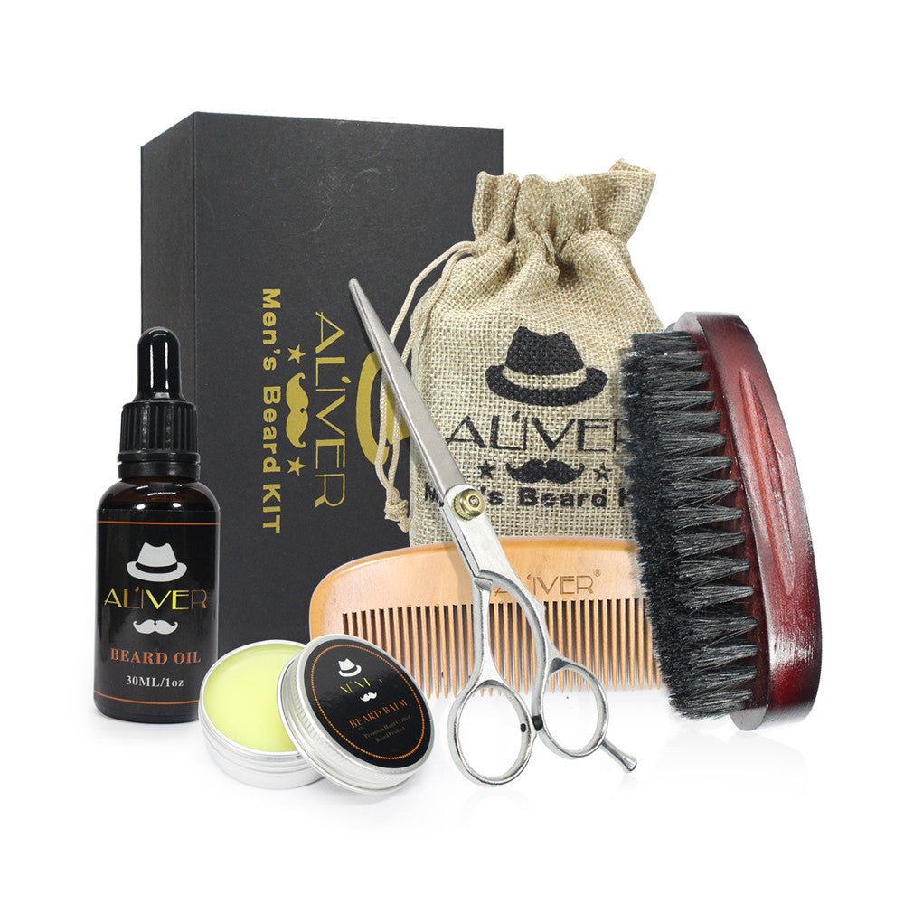 Men's Beard Fluid+Beard Wax+Comb+Brush+Scissors Strength Nourish Combination - BEARD CLIQUE